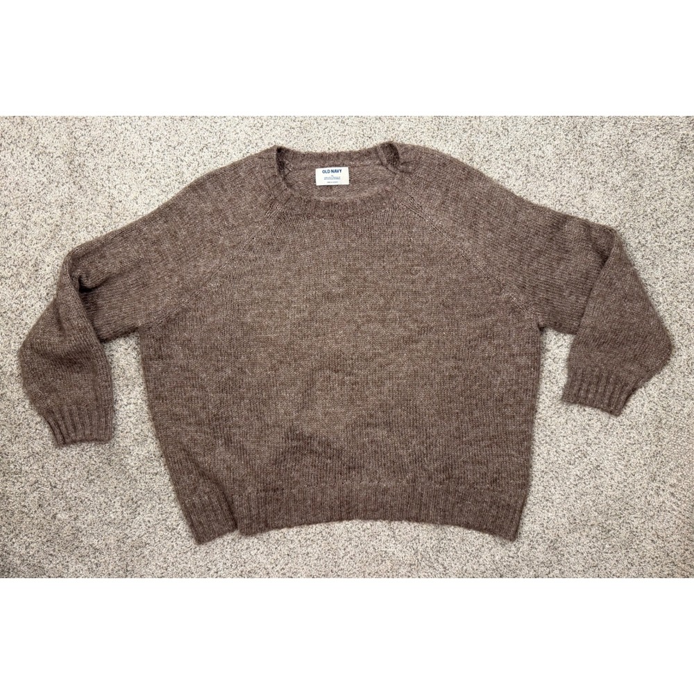 Old Navy Sweater XL Brown Relaxed Crew Neck Raglan 3/4 Sleeve Cozy